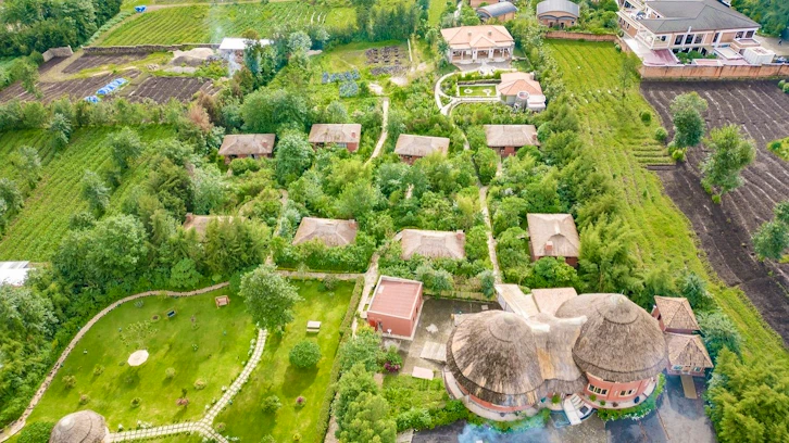 Aerial View, Ingagi Lodge, Volcanoes National Park, Rwanda