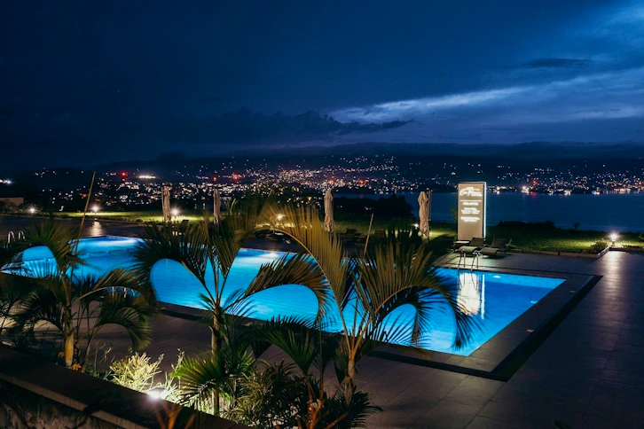 Pool at Night, Mantis Kivu Marina Bay Hotel, Lake Kivu, Rwanda