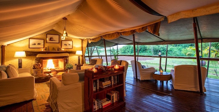 Lounge and Fireplace, Offbeat Mara Camp, Masai Mara, Kenya