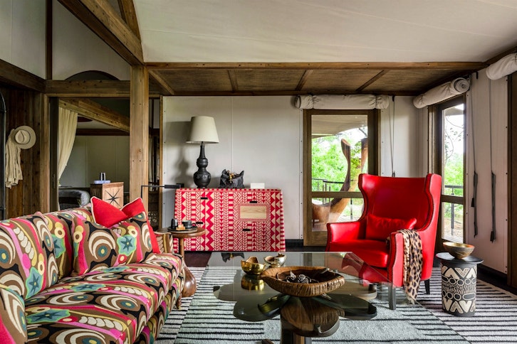 Sausage Tree Suite Living Room, Xigera Safari Lodge, Okavango Delta, Botswana